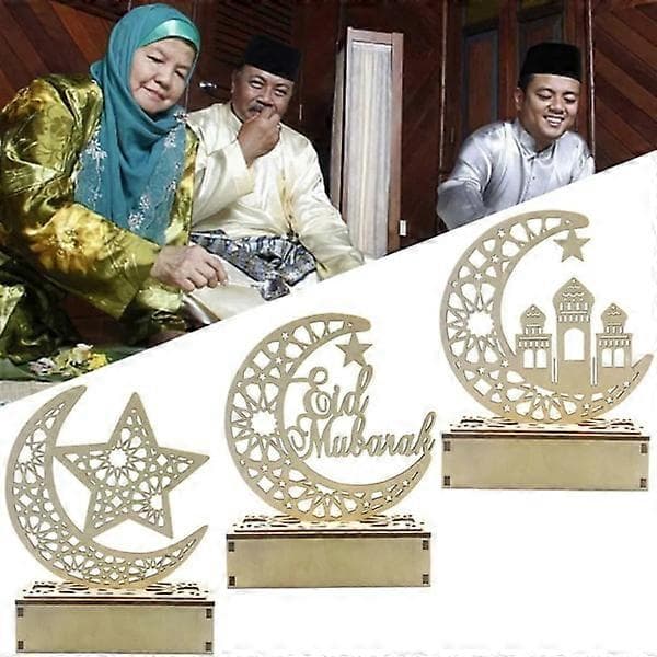 3 stk. Ramadan Lantern LED Tre Måne Stjerne Lys Dekorasjon Ramadan Eid Hjem Dekor Ramadan Dekorasjon