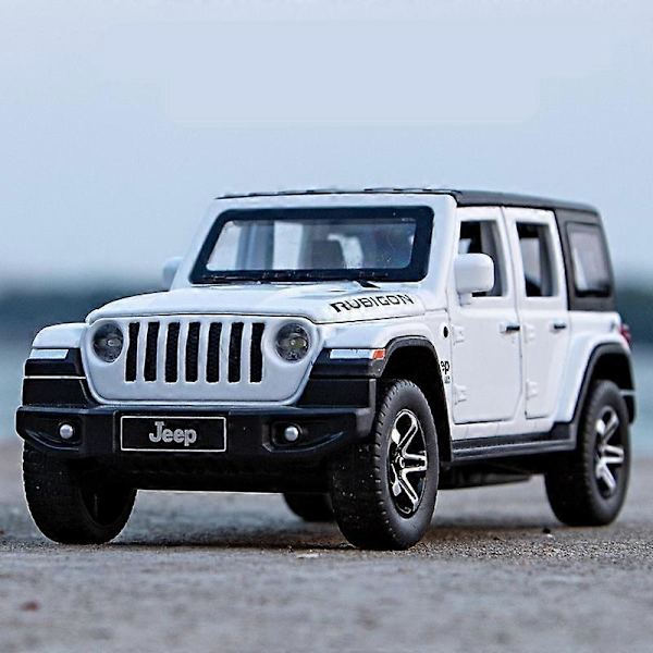 1:32 Jeep Wrangler Rubicon -metallimalli auto, valurauta, maastoauto, ääni- ja valovaikutukset, lasten lelu, lahja White