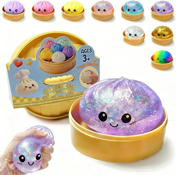Glitter Dumpling Squishy Legetøj, Blød Strækbar Klemmebold med Damper til Børn og Voksne
