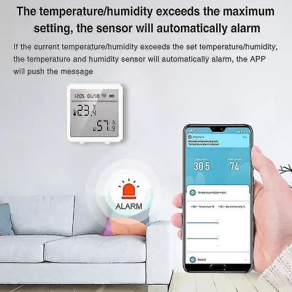 Smart Wifi Termometer Hygrometer Stemmestyring Trådløst rum