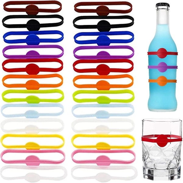 24 stk silikon drikkepenner, vinglass charms for festglass kopper bokser dentification, glass tusjer til drink