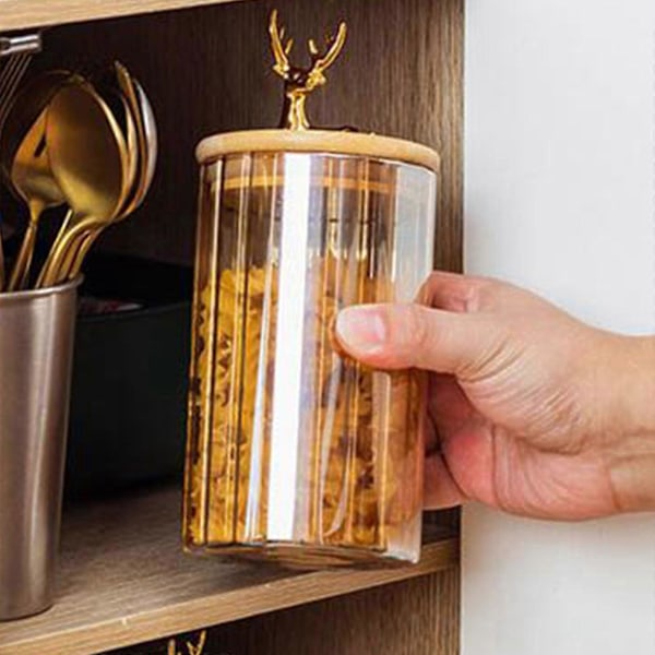 Elk Glas Krukker med Låg, Krydderikrukke opbevaringskrukke tebønnekrukke køkken tørret frugt opbevaring Tørfoderbeholdere Golden 90*100mm