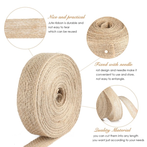 3 rullar Jute Craft Ribbon Burlap Ribbon Presentband 30M Rustik Hessian Ribbon (2cm)