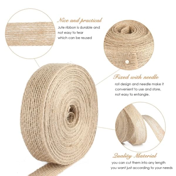3 ruller jute håndværk bånd burlap bånd gavebånd 30M rustikk hessian bånd (2cm)