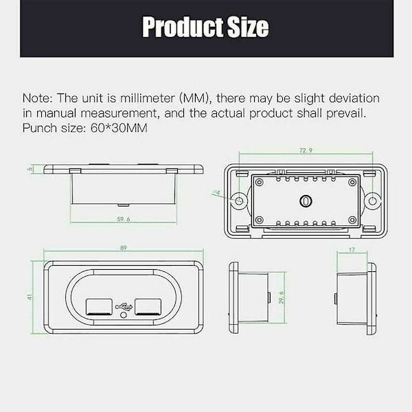 12/24v Kort Linje Dobbelt 2 Usb Stik Modul Oplader Campervan Campingvogn Autocamper