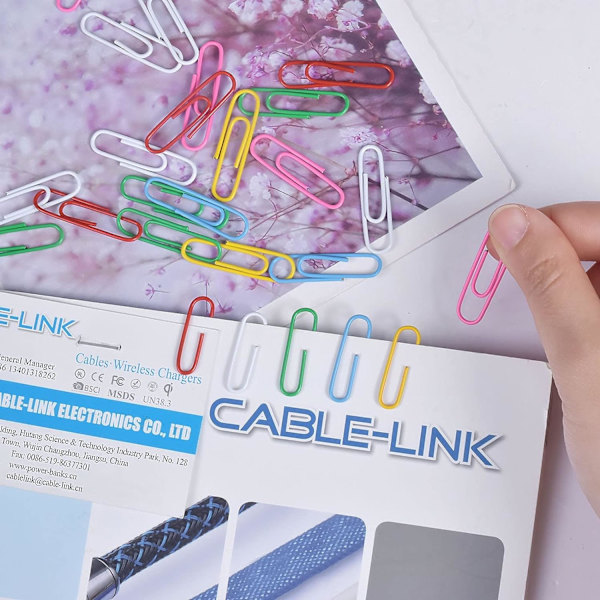 100 stk. papirclips, farvede papirclips, sæt med kontorklips og rustfrie farvede papirclips, overtrukne metalpapirclips til kontor- og skoledokumenter