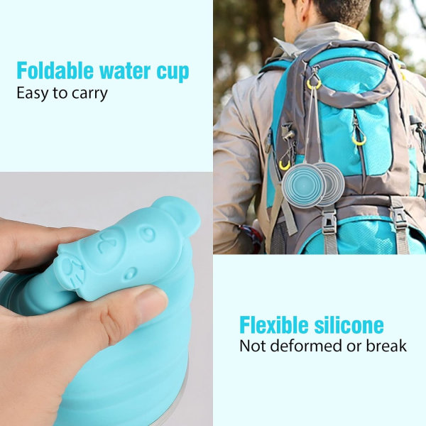 2-pak sammenfoldelige silikonekopper, bærbare sammenklappelige rejsekrus med plastikforseglingslåg, udendørs rejsevandring, campingpicnic (blå og grå)