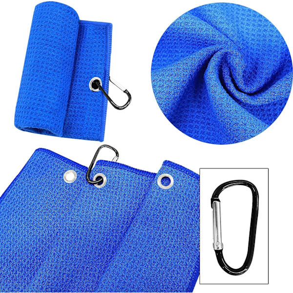 Golfhanddukar Våffel för golfväskor med klämma 24\"X16\", Tri-fold handduk Mikrofiber Hook Loop för män Kvinnor Klubbrengöring Groove Cleaner (Blå handduk-1 förpackning)