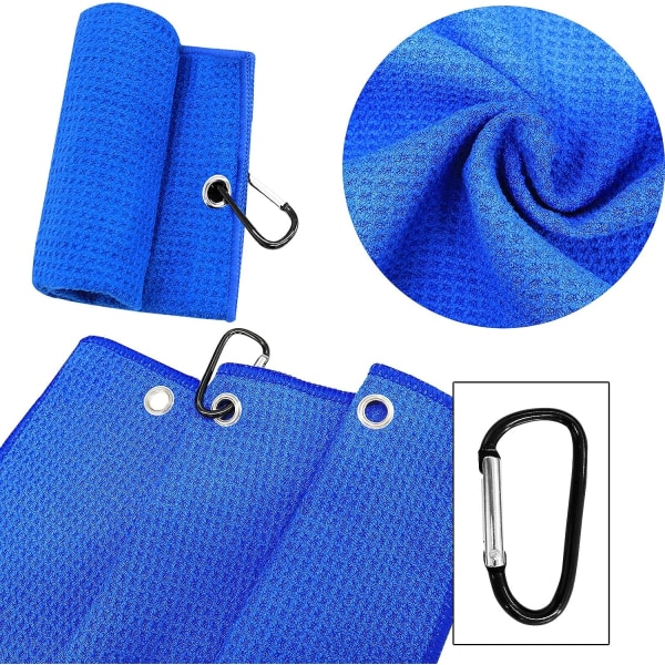 Golfpyyhkeiden vohveli golflaukuille, jossa on klipsi 24"X16", kolminkertainen pyyhe mikrokuituhakaslenkki miehille Naisten klubin puhdistusuranpuhdistusaine (sininen pyyhe-1 pakkaus)
