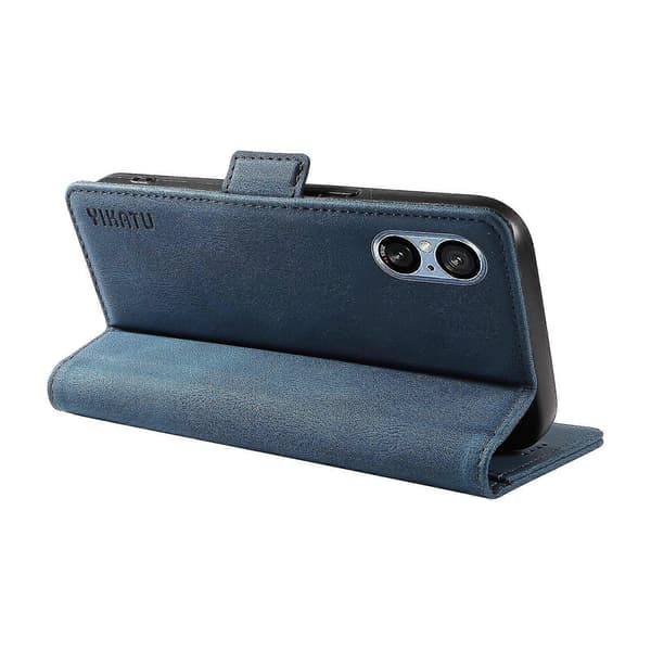 För Sony Xperia 5 V Läder Telefonfodral Vikbart Ställ Plånboksfodral Blue