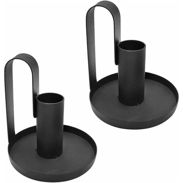 Retro sorte metall lysestaker til bryllup – Sett med 2, elegant borddekorasjon 8,5x8,5x9,5 cm