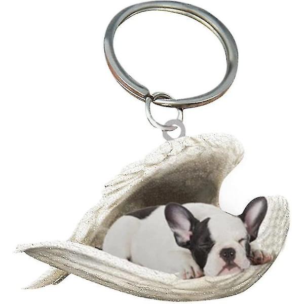 2 st Angel Sovande Hund Akryl Nyckelringar Hängsmycken Heminredning Prydnader Kontorsmaterial Presenter A FRENCH BULLDOG