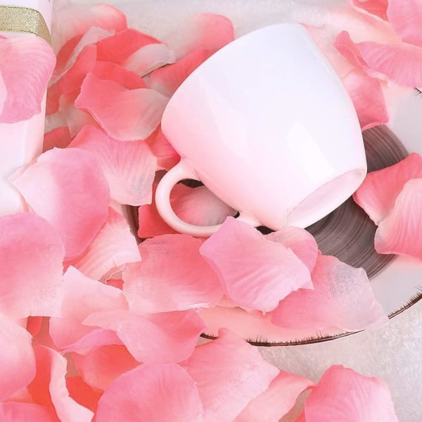 Rosenblade, kunstige falske rosenblomster til bryllupsdekoration på valentinsdag (Pink hvid)