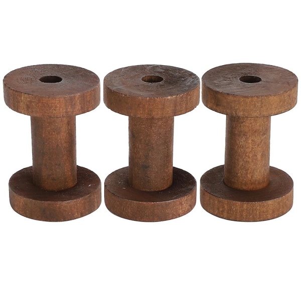 3 stk træspoler ruller mørkebrune smarte spoler til håndværk Gør-det-selv sytrådeværktøj