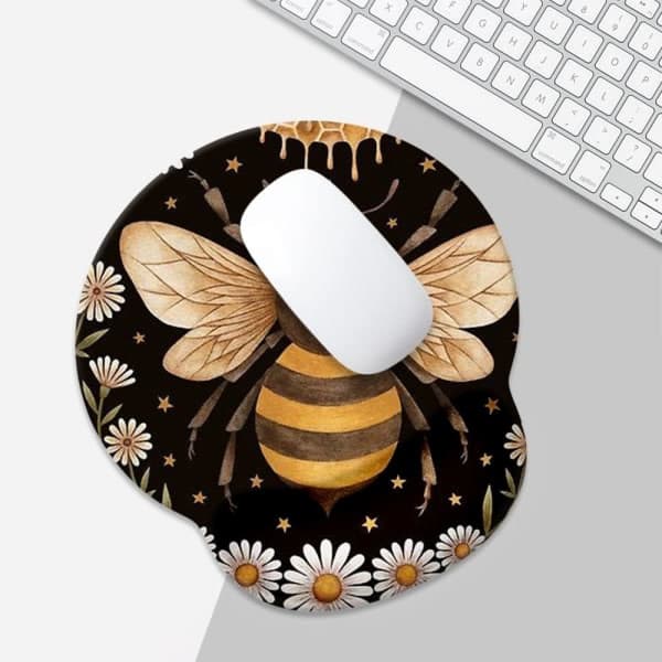 Musematte med håndleddstøtte, Honey Bee Cute spesiallaget spill, sklisikker gummibase musematte, ergonomisk