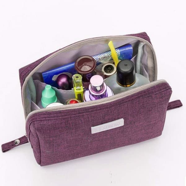 Makeuptaske, Lille Kosmetisk Rejsetaske Nylon Vandtæt Makeuptaske til Kvinder (Lilla)