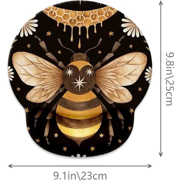 Musematte med håndleddstøtte, Honey Bee Cute spesiallaget spill, sklisikker gummibase musematte, ergonomisk
