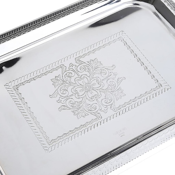 Nordisk Serveringsbrett i Rustfritt Stål med Håndtak Elegant Rektangulær Kaffebar Matholder Dessert Display Plate Dekor Silver L