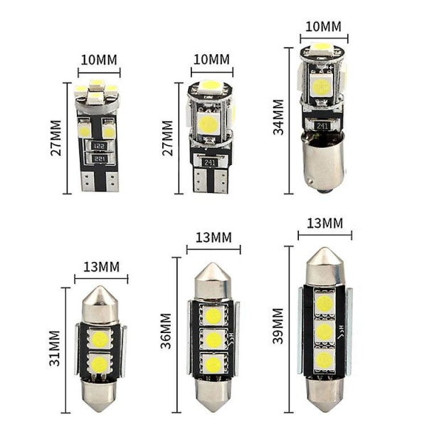 23 Pakk Canbus Flawless Erstatning LED Bil Interiør Skiltlys