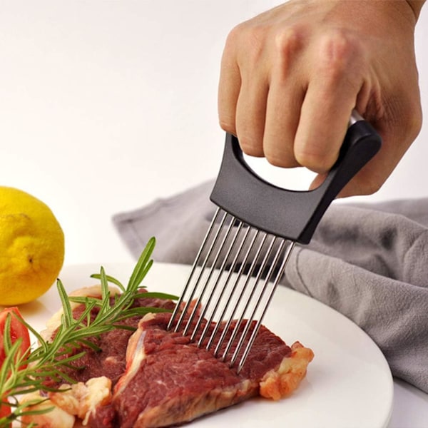 Rustfrit stålløg holder frugt grøntsager kød tomat skærer skærer skræller chopper, rustfrit stål skæring køkken gadget