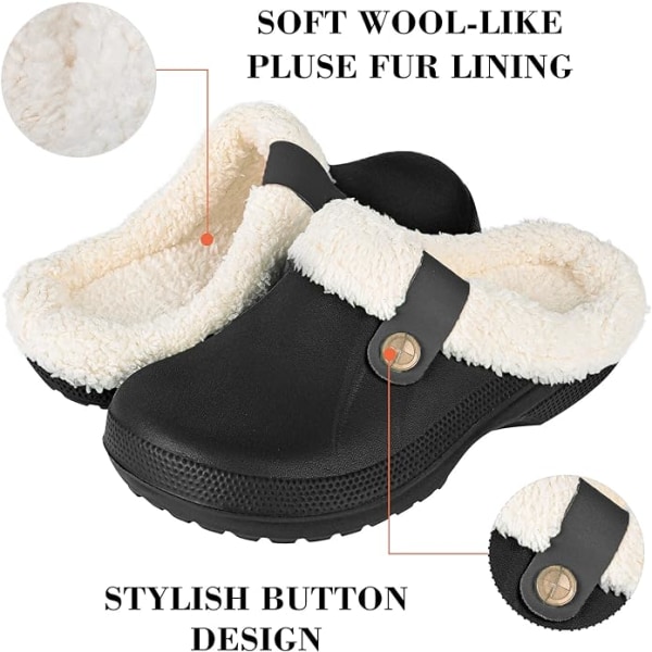 Dame Vinter Pels Clogs Vandtætte Tøfler Foret Clogs Pels Tøfler Fluffy Slip-on Have Sko Varme Plys Hjem Hus Tøfler Indendørs Udendørs -4/5 UK