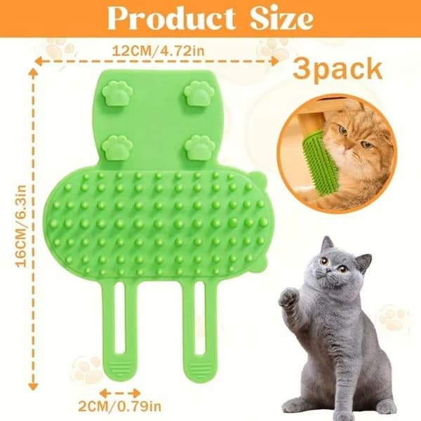 Silikonborste för kattvård, dubbelremfäste, 16x12 cm, 3-pack, Anti-hår Massage Kliande Grön