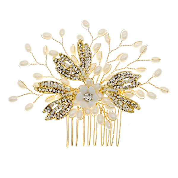 Sparkling Rhinestone Flowers Hair Comb Women Gold Headwear Fashion Jewelry For Valentine's Day Christmas Gift Gold