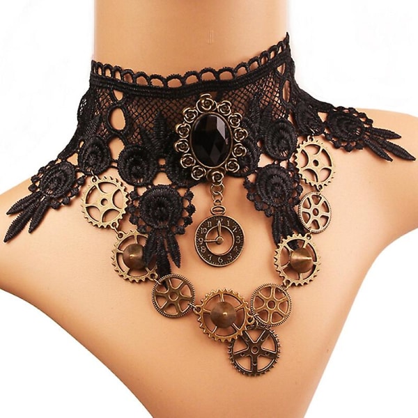 Vintage spets gotisk Steampunk krage Choker hänge halsband Charm smycken gåva