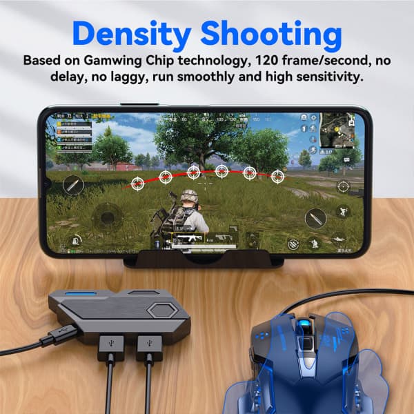 Bluetooth-kompatibel tastatur- og musekonverteringsadapter for mobilspill PUBG mobile, Game for Peace, etc