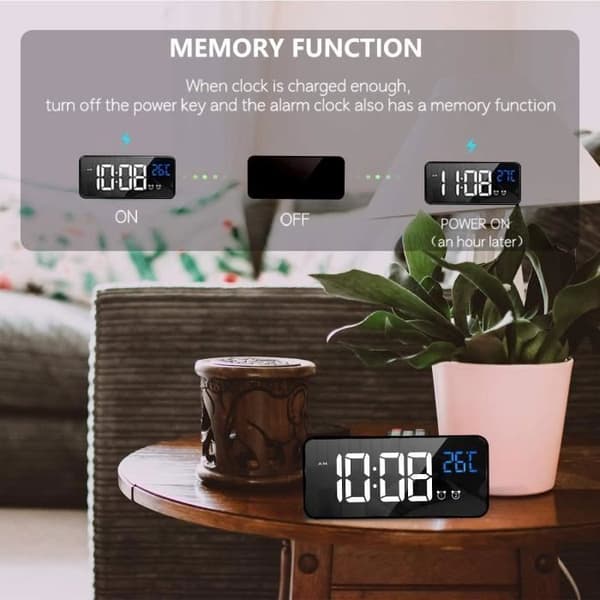 R Digital Vekkerklokke - Svart LED - Snooze-funksjon - USB-lading - Justerbar Lysstyrke