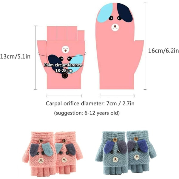Tegneserie Unisex Børne Fingerløse Luffer Med Klap Hætte - Konvertible Flip Top Varme Luffer Med Luffe Hætte Sød Tegneserie Til 6-13 Aldre Drenge Og Piger