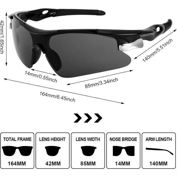 3-pakks polariserte sportsolbriller, vindtette sykkelbriller for motebeskyttelse, lette solbriller for utendørsbriller for menn og kvinner