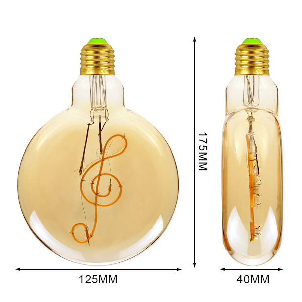 Edison LED-lamppu 4W, E27-kierrelamppu Retro Vanhanaikainen LED-nuottilanka Lasinen antiikkilamppu Luo kauniin designin (G125 Music)