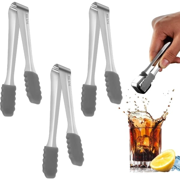 3 st Silikon Isbitspinnar, Mini Silikonpinnar, Popsicle-klämma, Godispincett, 304 Rostfritt Stål Tång, Serveringstång för Kök, Bar