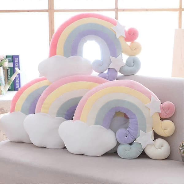 Plush Sky Kuddar Godisfärg Regnbåge Moln Stjärna Måne Kudde Säte Kastkudde Leksak För Barn Present Hem Vardagsrum Kontor Dekoration E