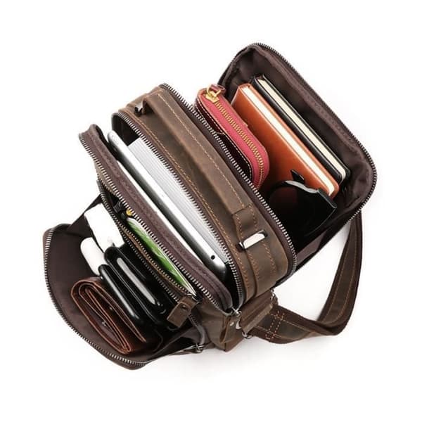 Herre Satchel - Premium Læder - Stor Kapacitet - Brun
