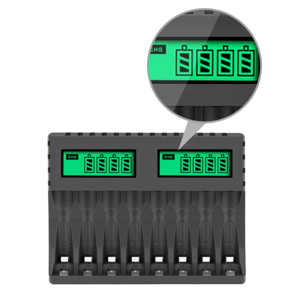 Batterioplader med 8 pladser med LCD-skærm Intelligent til AA/AAA NiCd NiMh genopladelige batterier Oplader aa aaa oplader 0.15