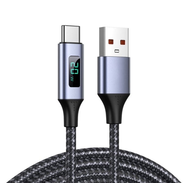 PD 20W USB till USB C-kabel, 3.0A snabbladdningskabel USB C med LED-display, nylontyp C-kabel för bärbara telefoner