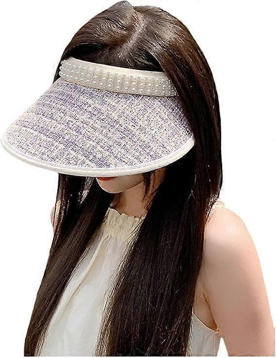 Strandhatte til kvinder Bredskygget solhat til kvinder Solhatte til kvinder med UV-beskyttelse Elegant tofarvet patchwork sommerhat Purple