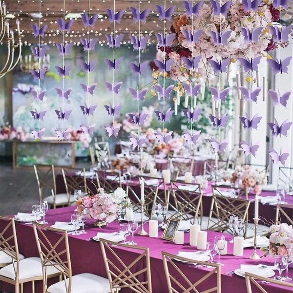 Fjärilsbanderoll dekorativ pappersgirland för bröllop, baby shower, födelsedag och temadekor 110 tum lång set med 2 delar ljuslila