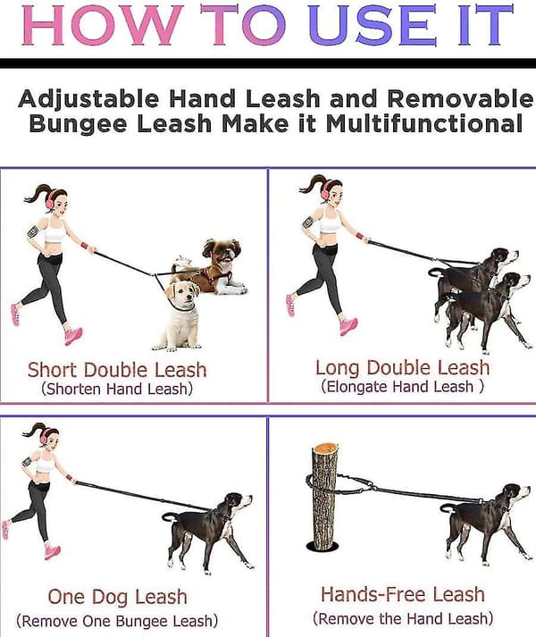360 sammenfiltringsfri dobbelt hundesnor til 2 hunde