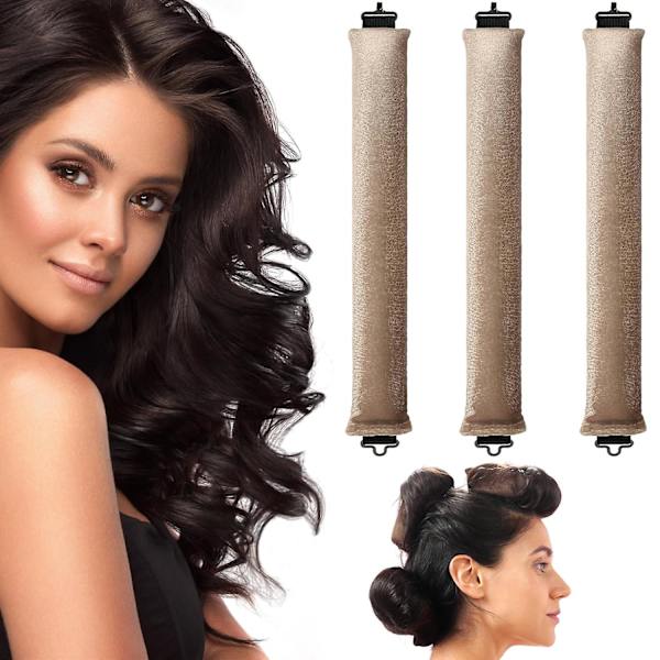3 st Heatless Hårcurlers, Mjuka Sammets Tjocka Flexi-stavar Med Haken, Värmefri Hårcurlers Curlingstav Att Sova I, Övernattning Värmefria Lockar För Blowout L khaki