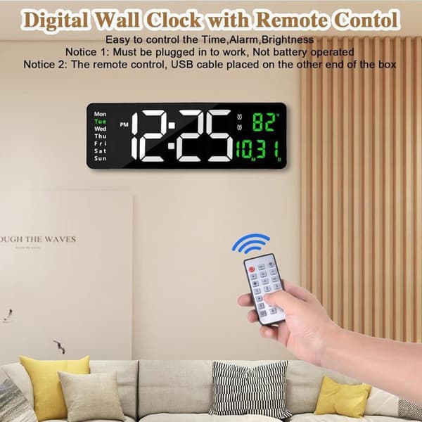 16\" LED Digital Väggklocka Stor Display med Fjärrkontroll Stor Skärm Timer Nedräkningstimer
