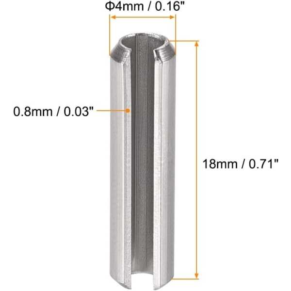 Splintede fjærpinner - M4 x 18mm 304 rustfritt stål Split fjærrulldyvelpinner Vanlig finish 50 stk