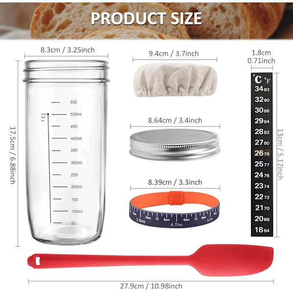 Surdejsstarterglas, surdejsstarter-sæt, 710 ml genanvendeligt surdejsglas-sæt til hjemmebagning