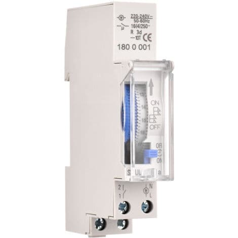 24-timmars mekanisk timer – Programmerbar 15-30 min – DIN-skenmontering – Integrerat Ni-MH-batteri – AC220-240V – 16A max