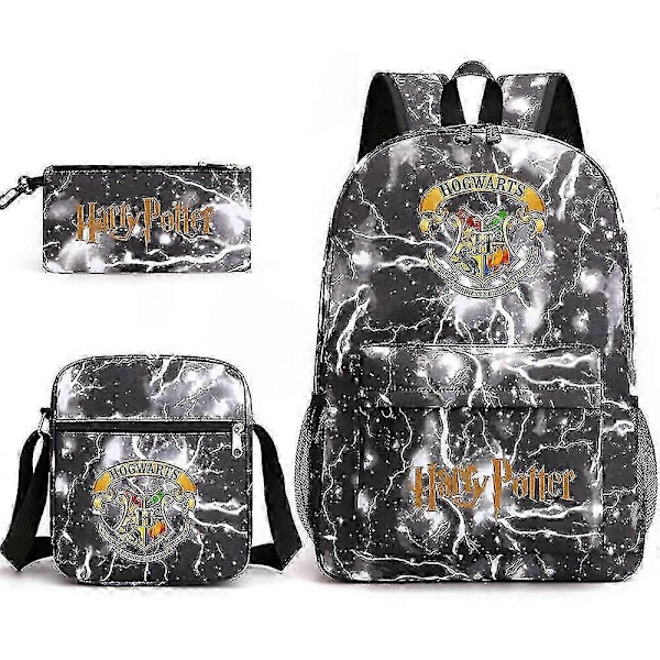 Harry Potter skoletaske til børn, tredelt, trykt, stor kapacitet, udendørs rygsæk lightning black