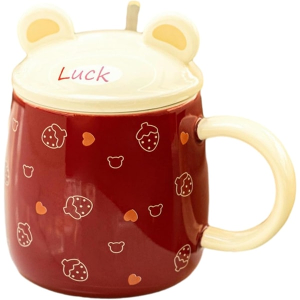 Creative Strawberry Bear Contrast Keramisk Krus Hjemmekontor med låg Cute Bear Coffee Cup-En sød bjørn, der holder jordbær-D