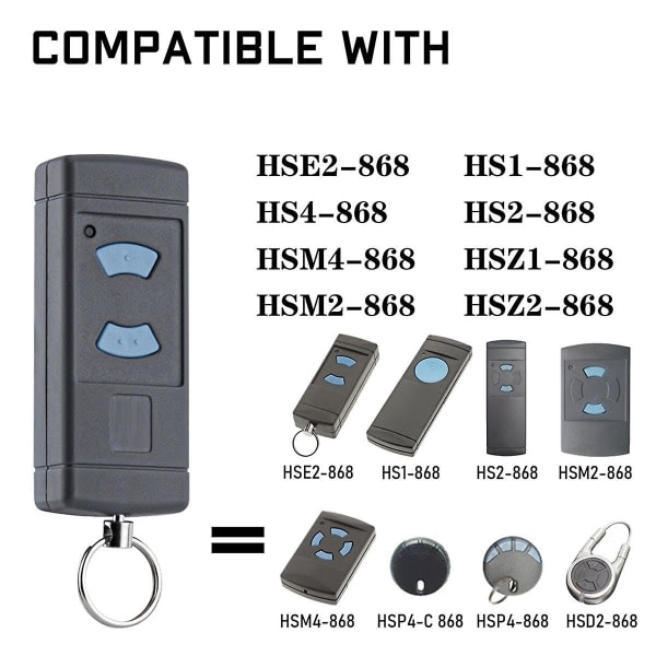 2-pakks garasjeportfjernkontroll håndholdt sender erstatning for Hse2-868 Hs4-868 Hsm4-868 Promatic [DB] Grå