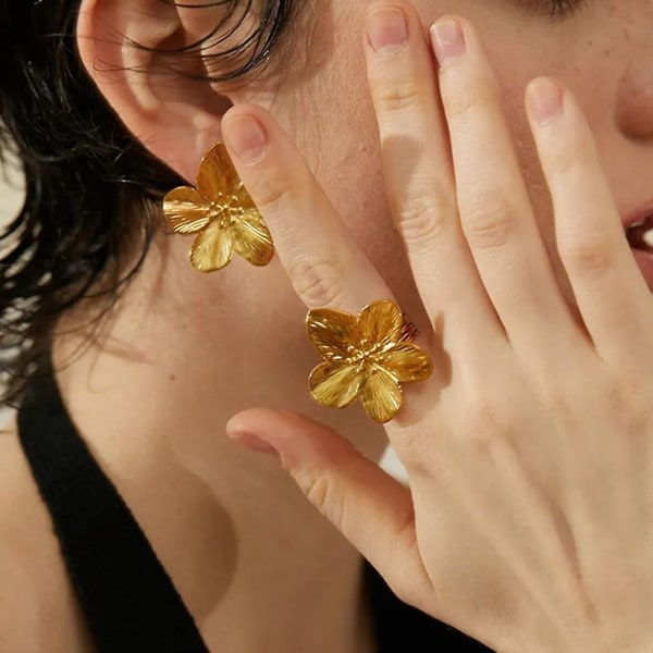 Enkel blomst åben ring romantisk fingerbånd ring mode justerbare ringe